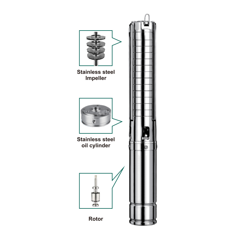 3SPD 3寸 DC 300-1500W 无刷太阳能水泵带不锈钢叶轮